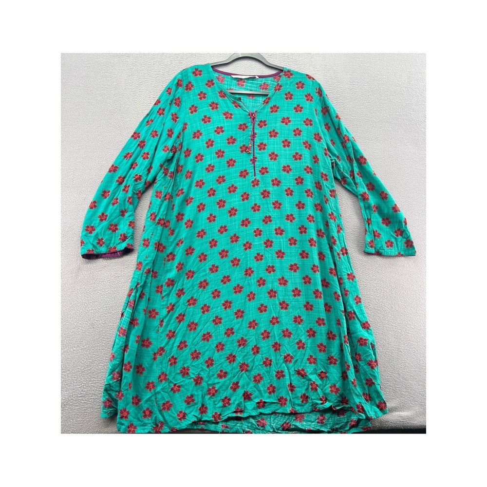 Generation Basic Teal Floral Viscose Tunic Dress Green Purple Sz 16 Long Sleeve